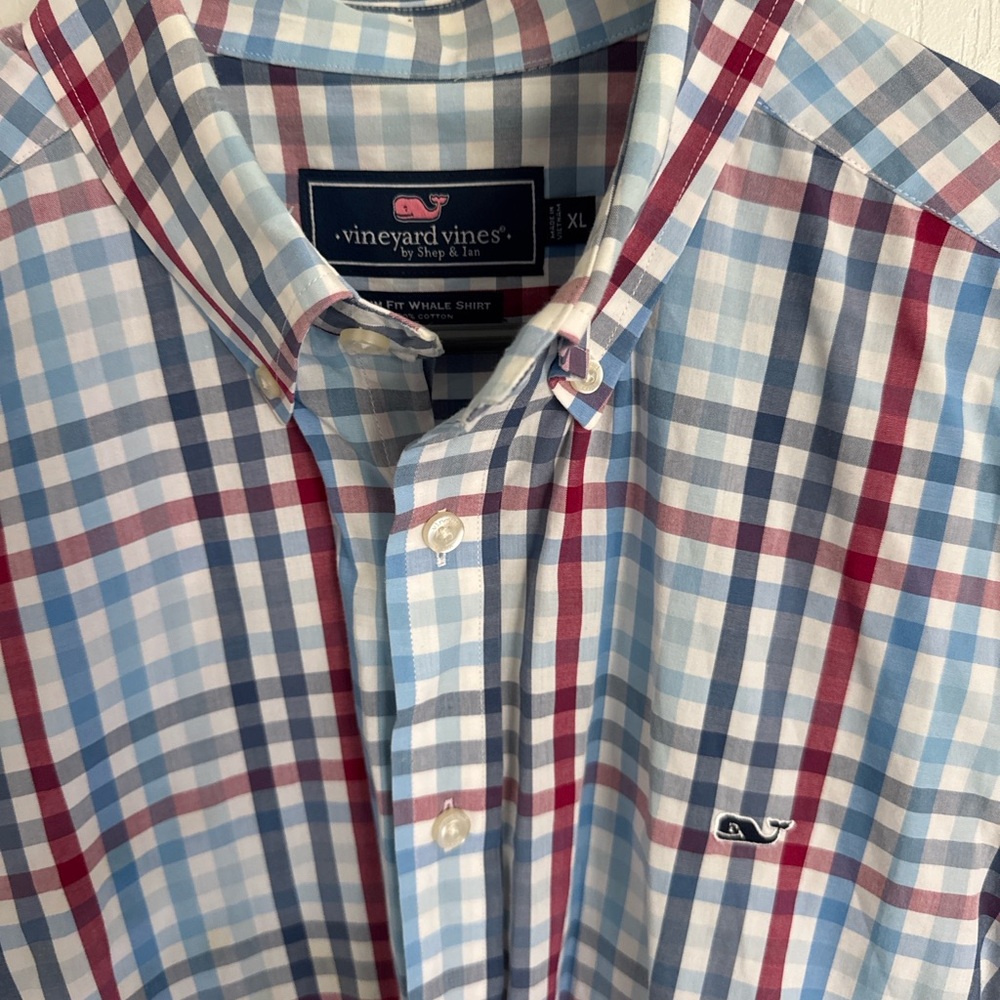 Vineyard Vines Men's Checkered Shirt - Blue, Red, and White